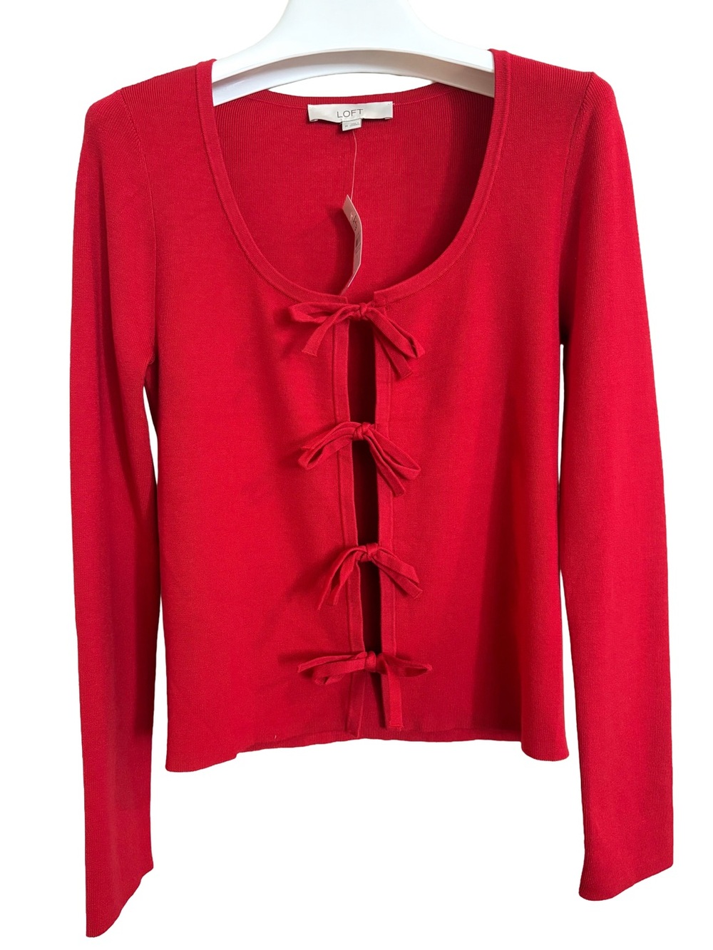 NWT Women’s LOFT Red Cardigan with Bows, Size M